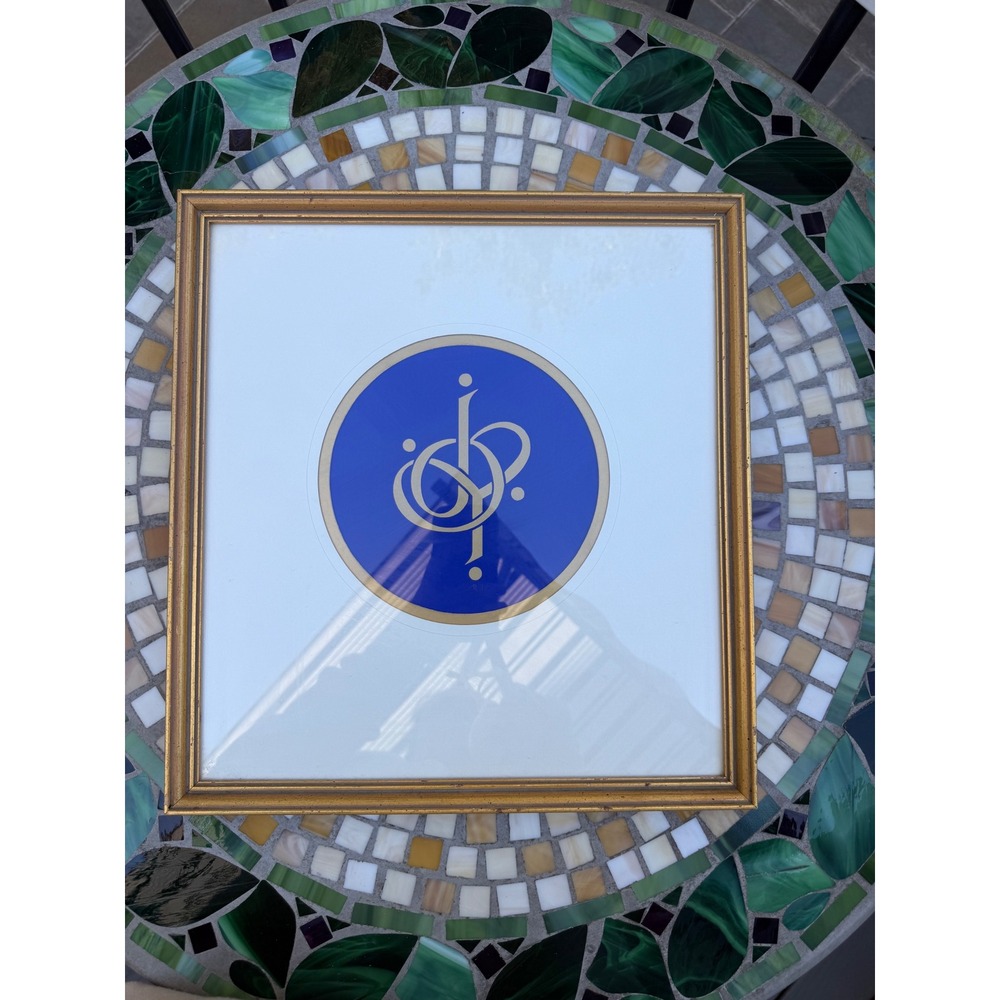 Framed Art 14x14 Blue Gold Monogram Symbol Minimalist Zen Modern